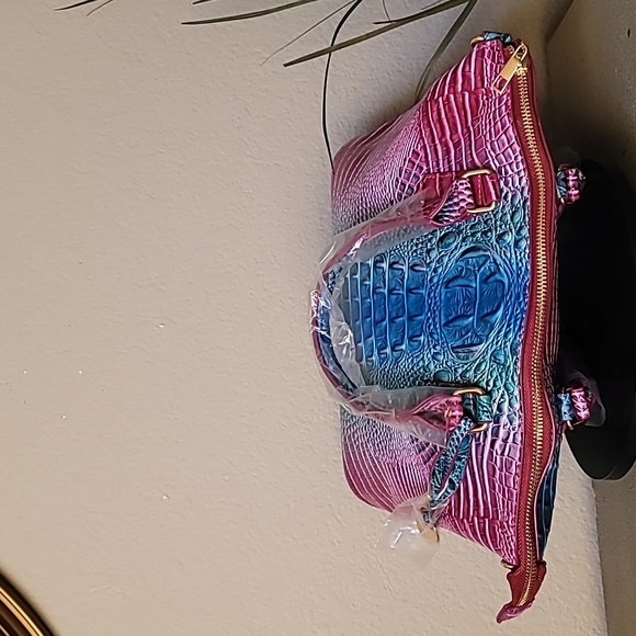 New! TRENDY Multi Blue Fuchsia Hombre Alligator Embossed Satctchel Handbag Purse - Picture 6 of 9